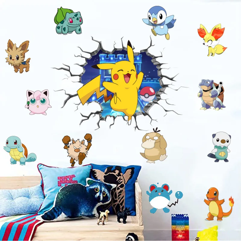 Pokémon Pikachu PVC Adesivos de Parede, Figura Anime, Decoração de Parede,  Papel de Parede para Crianças