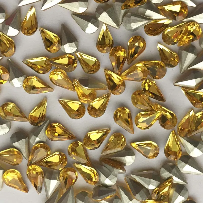 36 Stück 8*13 Schwarz Weiß Grau Blau Gelb Grün Auf Strass Glas Kristall Tröpfchen Geformte Pointback DIY Strasssteine – Detail 15