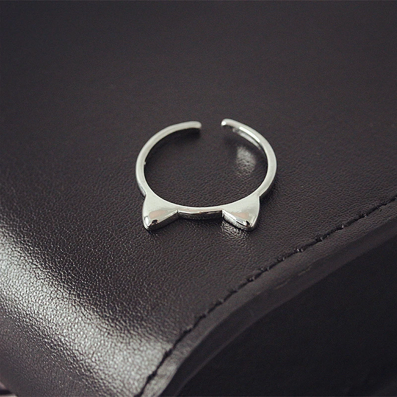 Sole Memory Cute Cat Ear 925 Sterling Silver Literary Creative Personality Female Resizable Opening Rings RI095 2