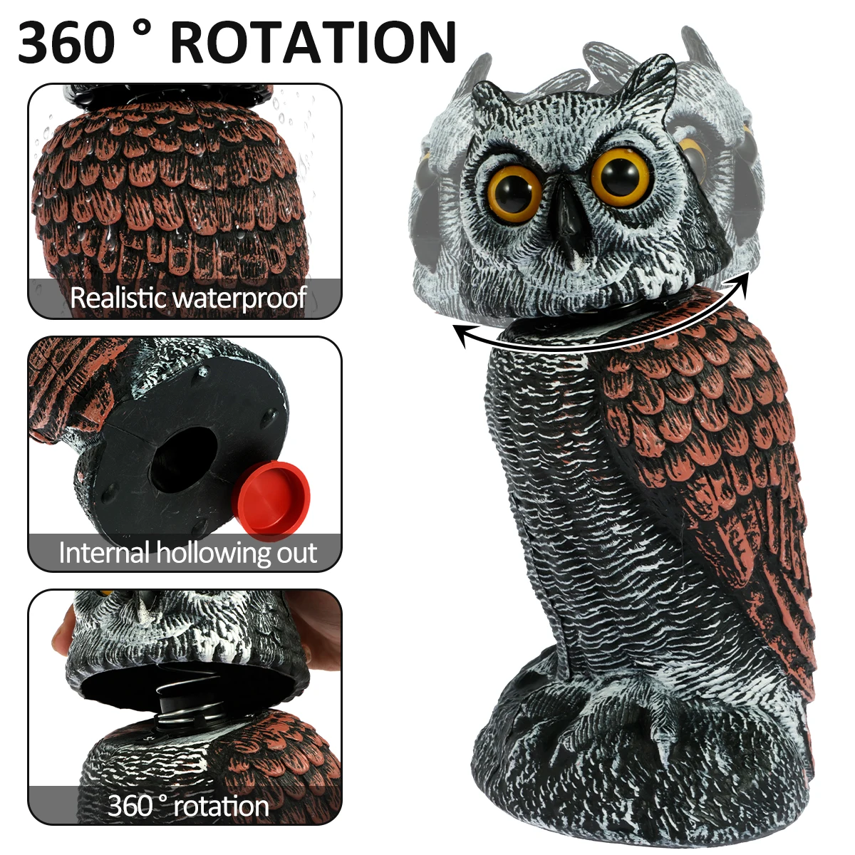 Fake Owl Decoy Lifelike Simulation Owl Bird Deterrent with 360° Swivel Head Realistic Owl Statue Scare Birds Plastic Fake Owl