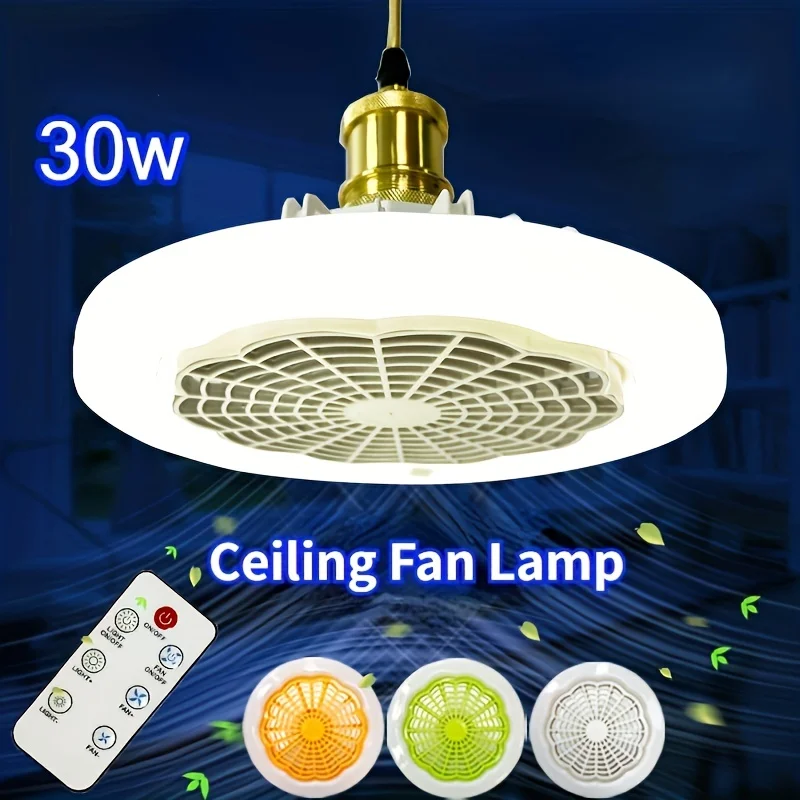 LED Ceiling Fan Lights Smart Ceiling Fan E27 30W Remote Control Dimmable AC 85-265V For Garage Office Room Bedroom Decoration