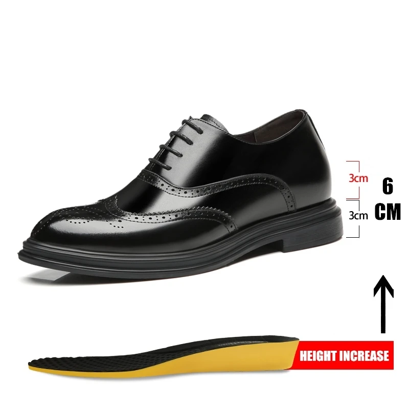 

Platform High Heel 6/8 Cm Height Increase Casual Men Brogue Genuine Leather Shoes Man Oxford Dress Shoes Elevator Formal Shoes