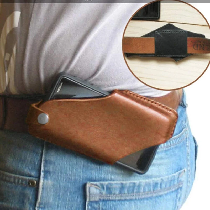 Leather Men Phone Case Pouch Belt Waist Bag for iPhone Cellphone