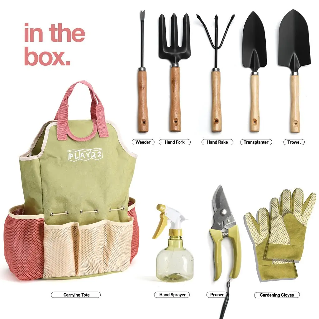 Complete Garden Tools 10 Pieces Set, Complete Gardening Tools Kit, Gardening Gifts, Non-Slip Rubber Grip Storage Tote Bags