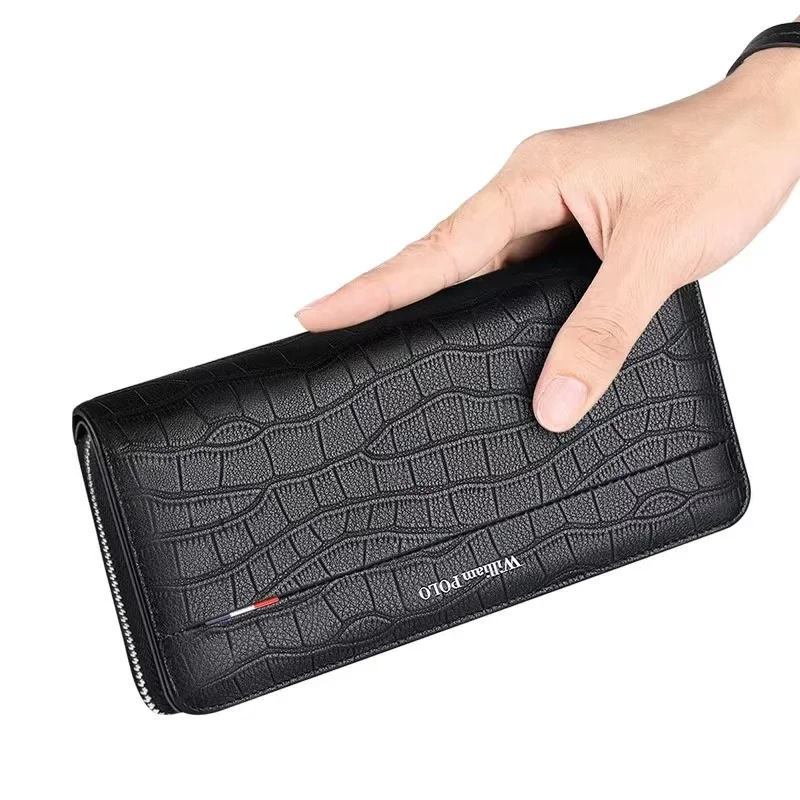 Leather Men Handbag Long Wallet Large Capacity Card Holder Phone Case