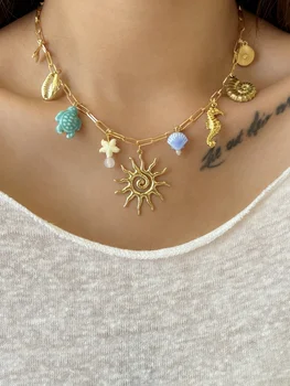 Collana multielemento con ciondolo animale sole oceano per gioielli da appuntamento quotidiano da donna 1
