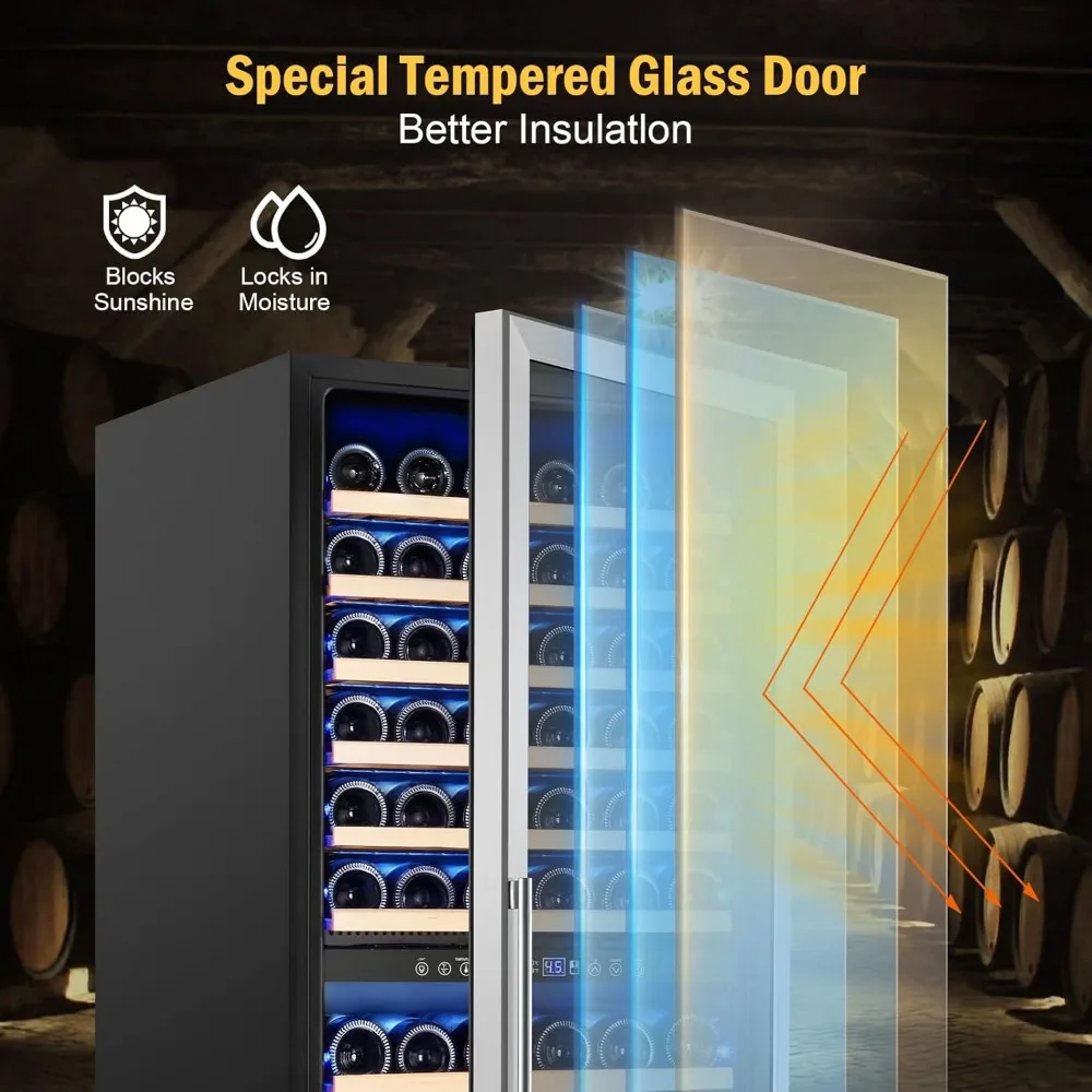 Large Wine Fridge Dual Zones, Tall Freestanding/Built-in Wine Cellar Professional with Reversible Door Sliding Rail Shelves 5