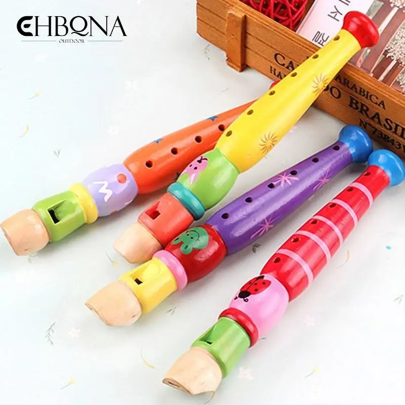 6-Holes Wooden Recorder Cartoon Short Flute Sound Kid Woodwind Musical Instruments