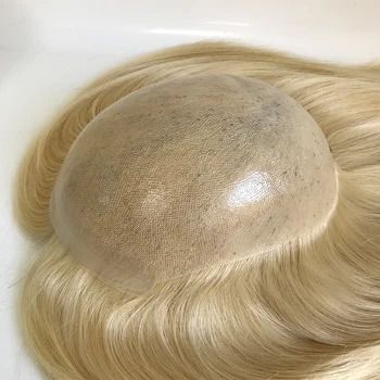 Toupee in Capelli Umani 7x9 Pollici con PU Iniettato, Toupee da Donna Biondo con Base Sottile in PU, Capelli Vergini con Cuticola Intatta, Lisci