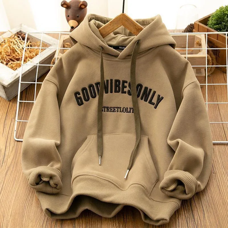 thumbnail image 1 of Sudadera con capucha gruesa y cálida para mujer, sudaderas de terciopelo con estampado de letras, jerséis Harajuku con bolsillos que combinan con todo, Otoño e Invierno, 1 of 5