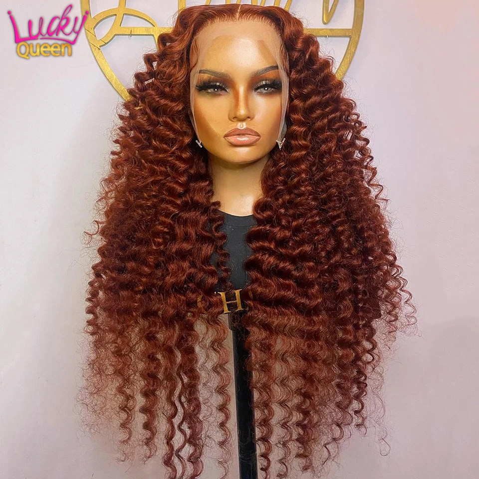 

13x4 13x6 Ginger Brown Curly Human Hair Lace Frontal Wigs 180 Density Pre-Plucked Wig Transparent Lace For Women