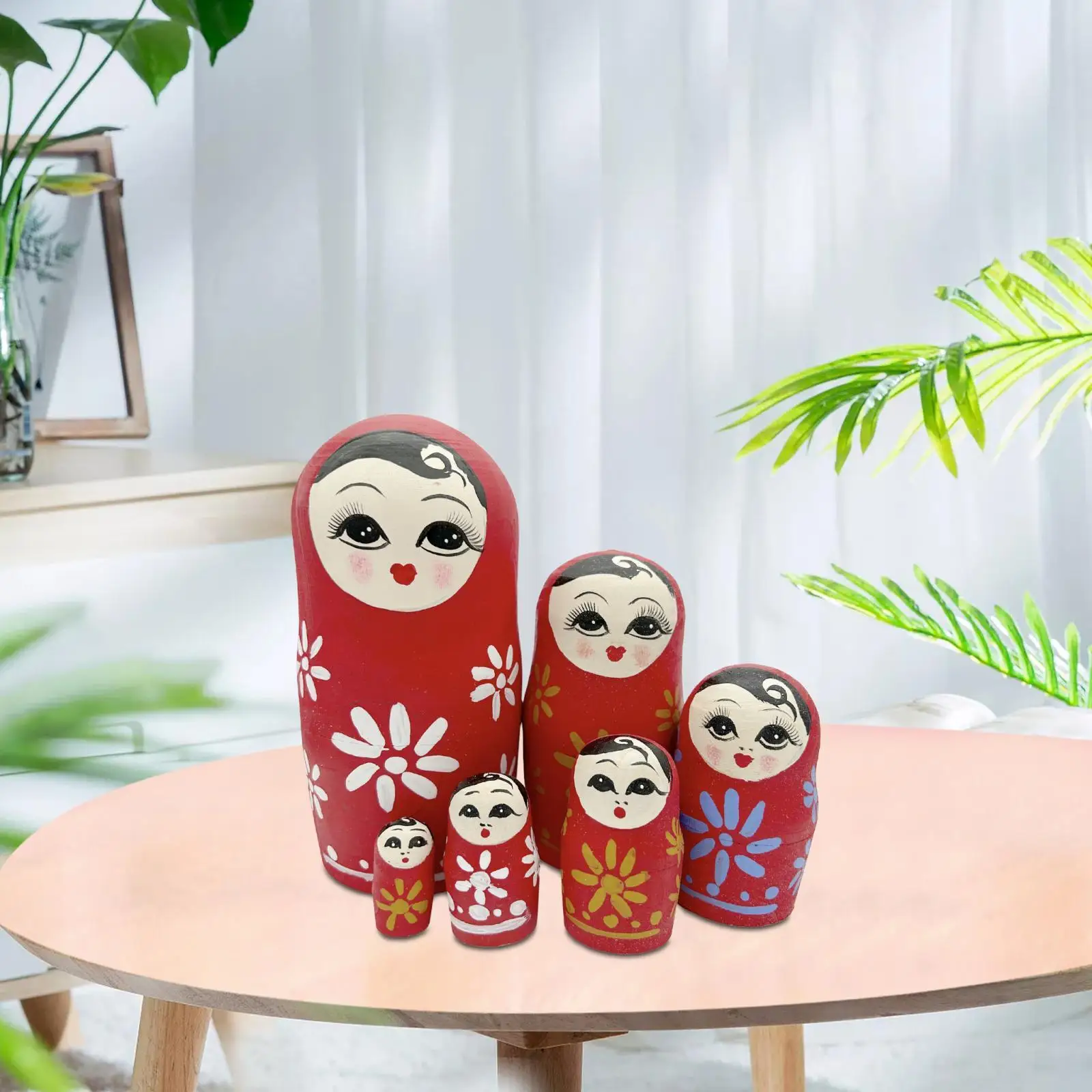 

6 Pieces Nested Dolls Matryoshka Hand Painted Collectibles Educational Toys Cartoon Pattern Wooden Stacking Dolls for Desktop
