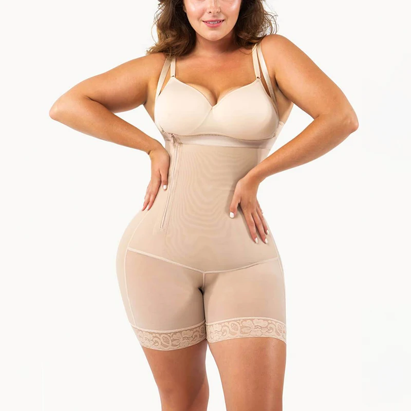 Fajas Colombianas Women's Abdomen Control Side Zipper Shapewear Compression Butt Lifter Flat Belly Body Shaper Bodysuit