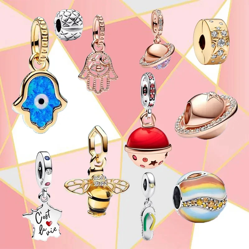 

Новинка лета 2023, Серебряный кулон 925 пробы, Золотая маленькая пчела, синяя подвеска в виде ладони, сверкающая Сатурн, Очаровательная Изысканная маленькая Подарочная девушка