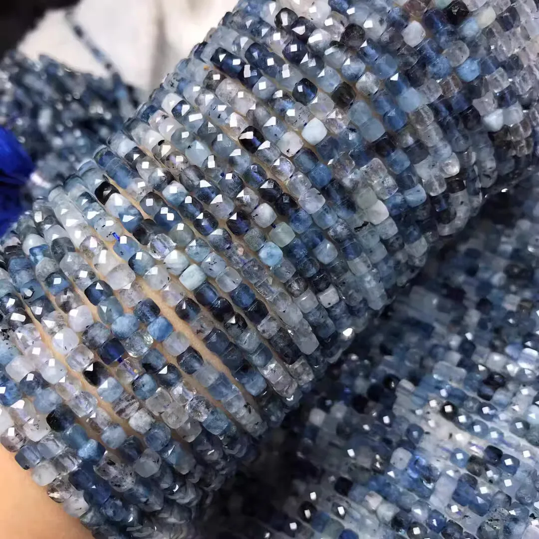 데빌 블루 아쿠아 마린 블루 스퀘어 면, 쥬얼리 목걸이 제작용 3-4mm 자연, 38cm FPPJ 도매, 5A