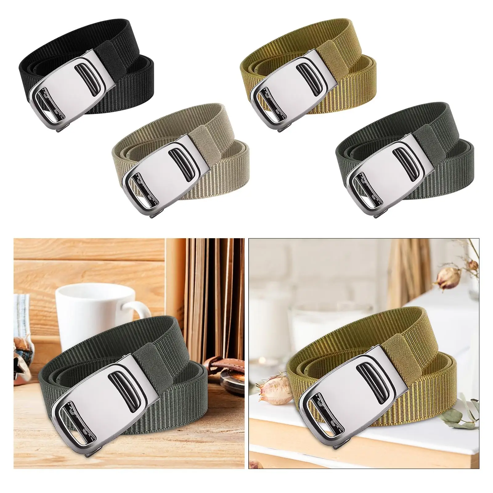 Nylon Belt for Men Work Belt Casual Portable Durable Webbing Belt Automatic Belt Buckle for Camping Mountain Climbing Outdoor