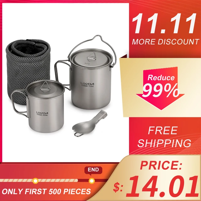 Lixada 750ml Stainless Steel Pot with Lid Hanging Portable