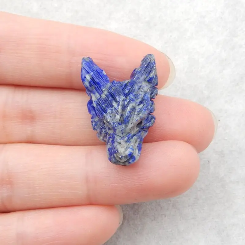 Natural Stone Lapis Lazuli Handmade Animal Wolf Head Fashion Pendant Bead Necklace Accessories 25x16x11mm 5g