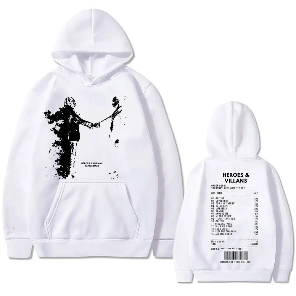 Rapper Metro Boomin Heroes & Villains Double Sided Print Hoodie Men Women Hip Hop Vintage Oversize Sweatshirt Men's Streetwear