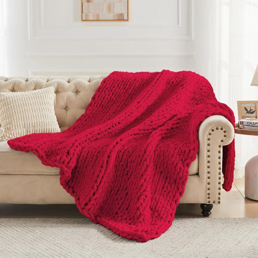 Chunky Knit Throw Blanket 60 X 80 Twin Size 100 Hand Made Large Chenille Loop Yarn Soft Fluffy Throws for Couch Sofa Bed Big Cr
