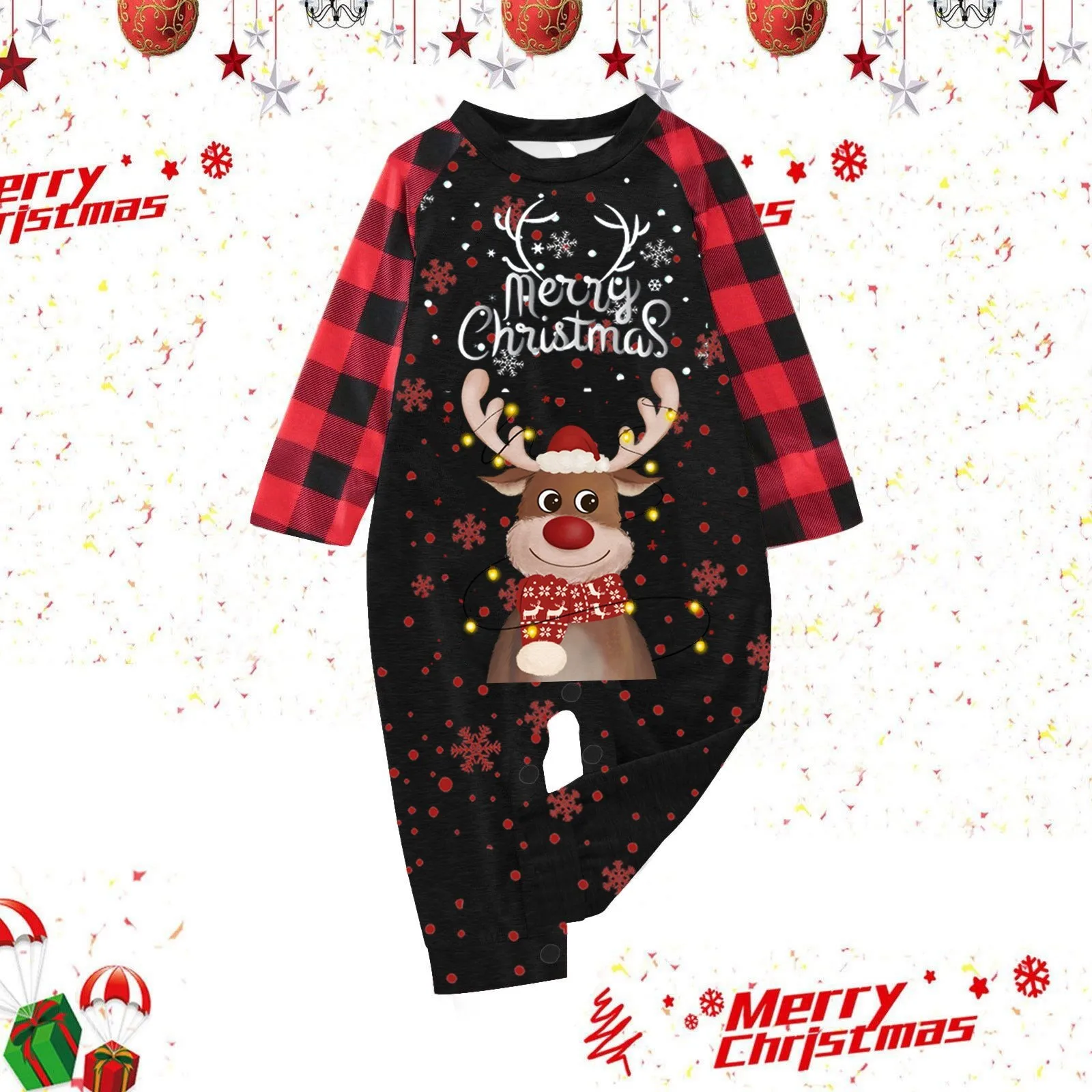 thumbnail image 2 of Nuevos conjuntos navideños familiares, pijamas a juego con estampado profundo para padre, madre e hija, traje suave y holgado de 2 piezas, ropa de dormir navideña, 2 of 5