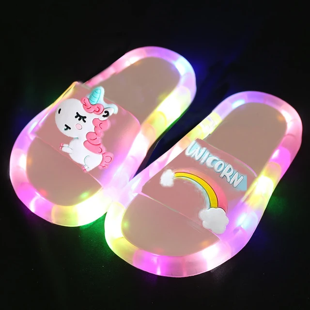 Zapatillas de unicornio LED para niños y niñas, sandalias de baño para zapatos iluminados, 2022 _ - AliExpress