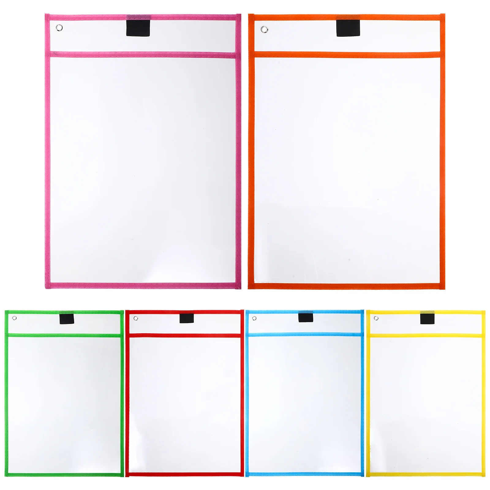 

Dry Erase Pocket Sleeves for Teachers - 6 Pack, Reusable Plastic, Assorted Colors, 13.8 X 9.8 Inch