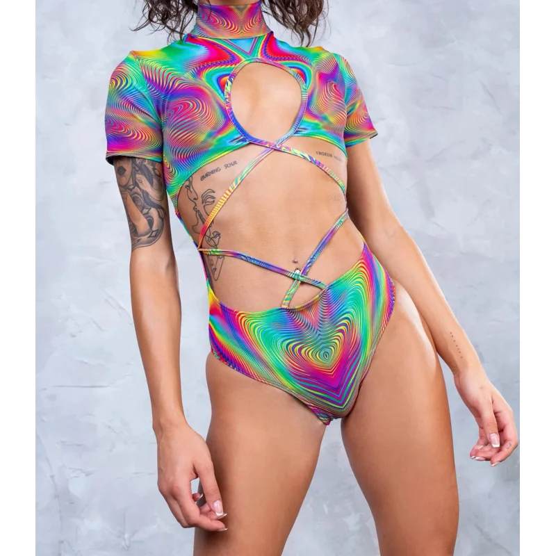 

Women Sexy Bikini 3D Printed Tie-dye Straps Swimsuit Cosplay High Neck Halloween Carnival Costume Holiday Party Bathing Suit