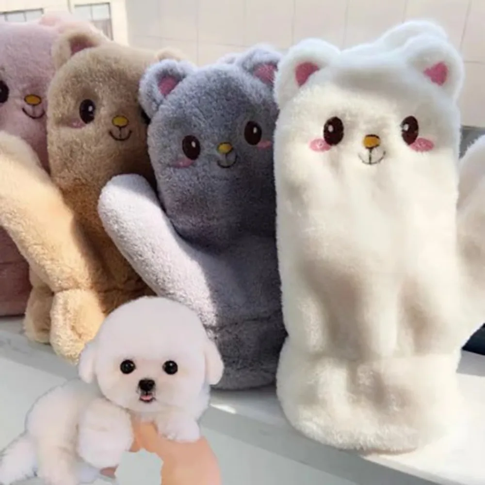 여성용 겨울 봉제 고양이 벙어리 장갑, 플러시 따뜻한 장갑, 부드러운 두꺼운 장갑, 유연한 반 손가락