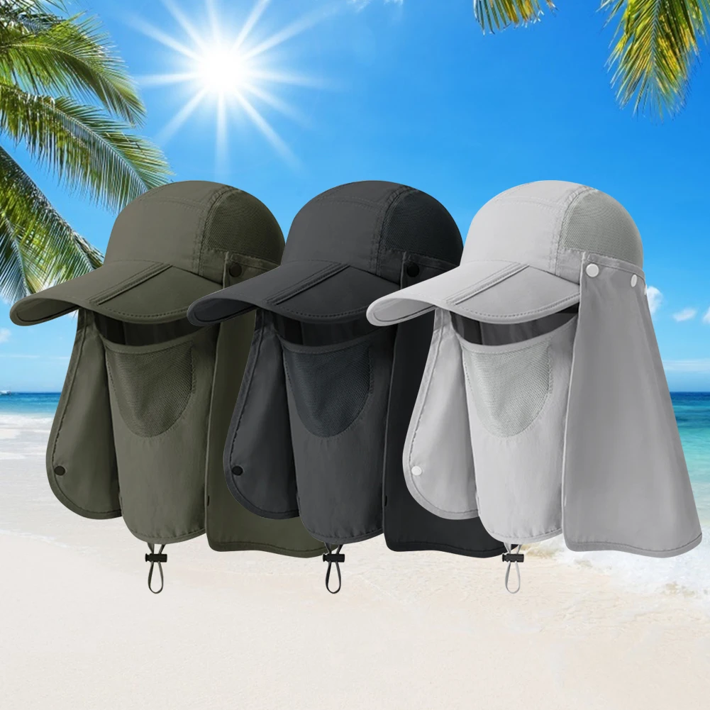 Unisex Outdoor Fishing Hat UV Protection Removable Sunshade Hat Breathable Ear Neck Cover Caps Quick Drying for Outdoor Hiking