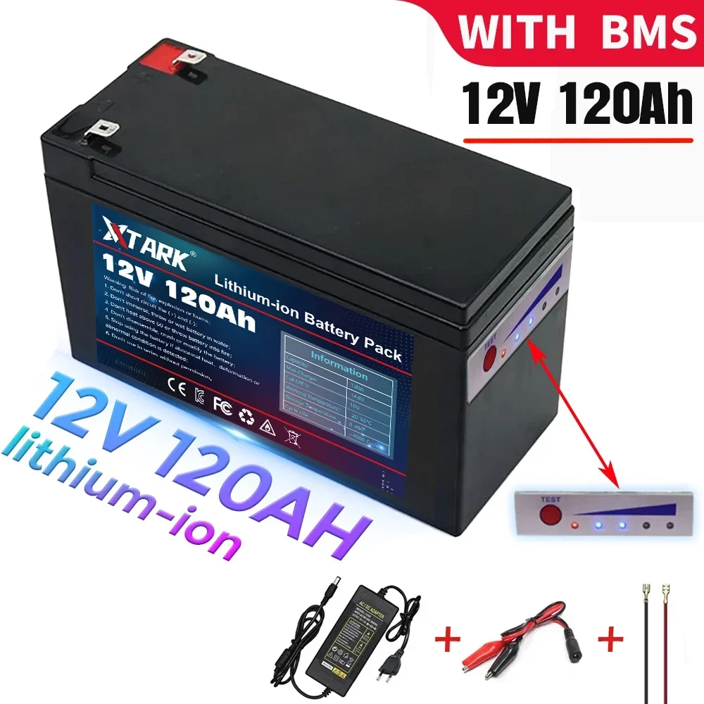 

New 12V 120Ah lithium ion Rechargeable Battery Charger Deep Cycle Battery Pack For Kid Scooters with Built-in BMS Power display