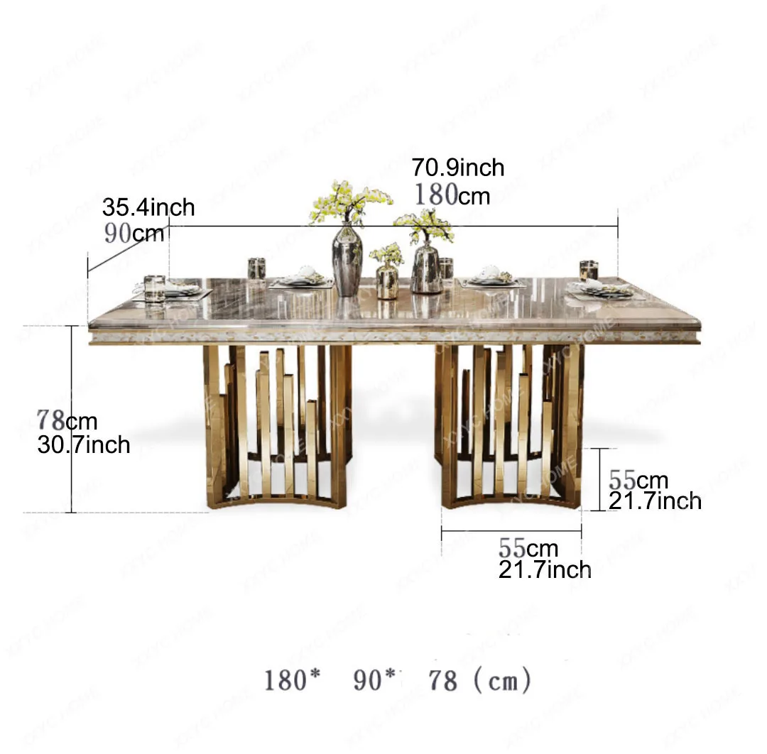 

Modern Marble Dining Tables Modern Rectangular Gold Stainless Steel Large Apartment Dining Table