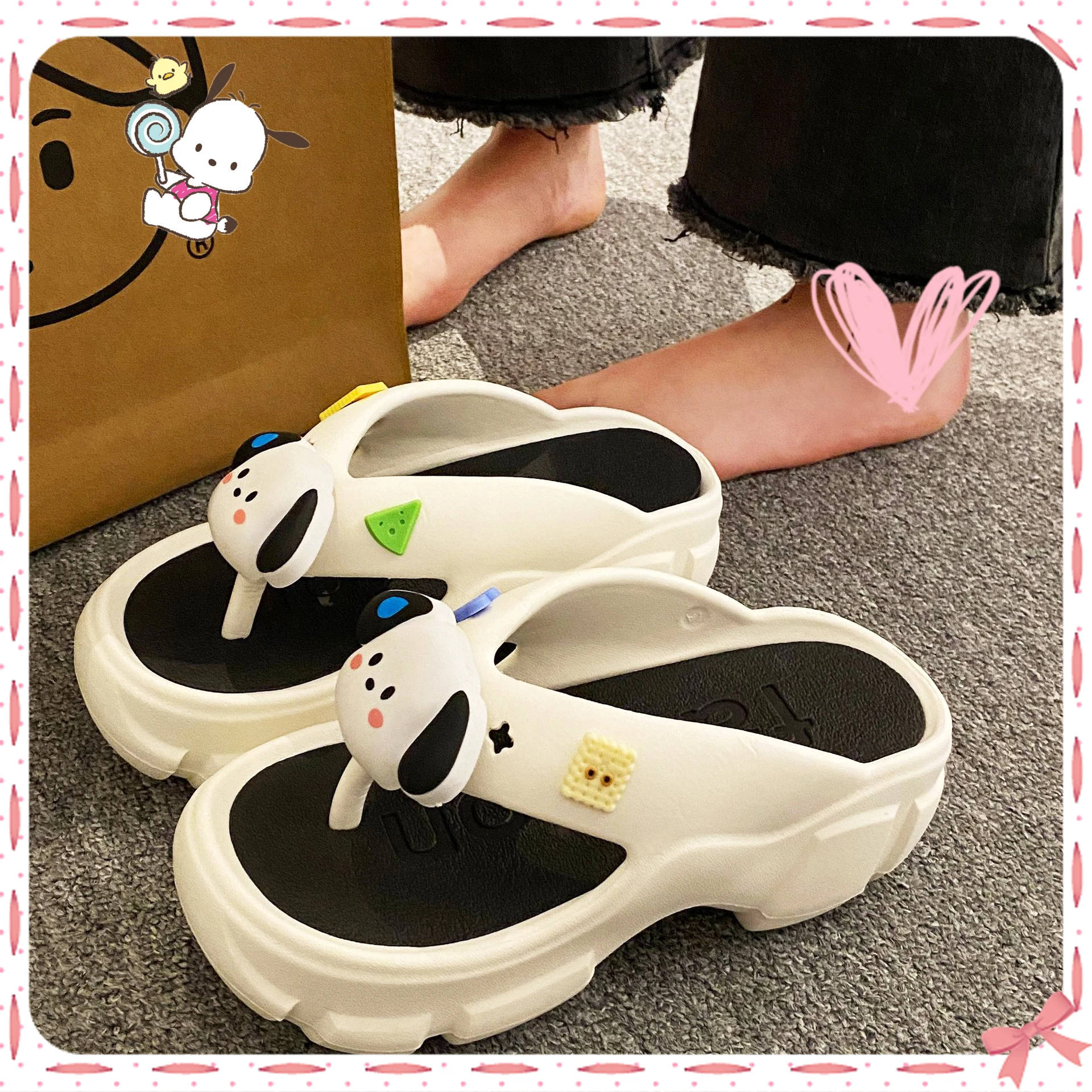 

Pochacco Flip-Flops Kawaii Platform Summer Cartoon Slipper Soft Outdoor Beach Shoe Anime Sanrioed Lovely Stylish Cute Girls Gift