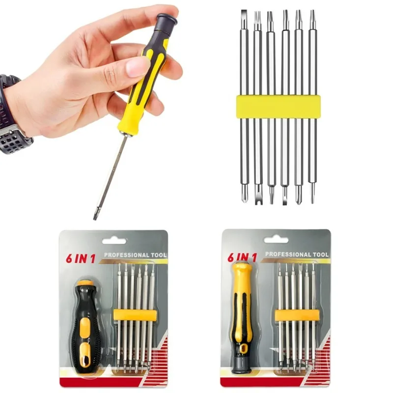 

6-in-1 Screwdriver Set, Repair Hand Tool Set, Precision Magnetic Screwdriver Set, Hexagonal, Y-Shaped, U-Shaped, Triangular