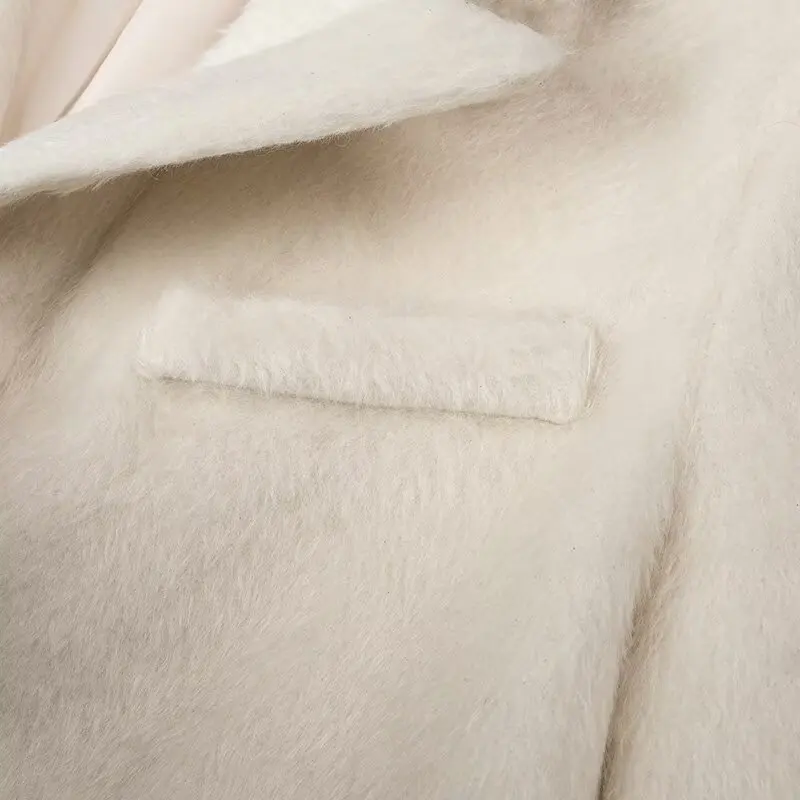 Streetwear Long Hairy Shaggy Blazer Boyfriend Vintage Women Front Pockets Loose Oversized Suit Fashion Coat Pink 4 colors