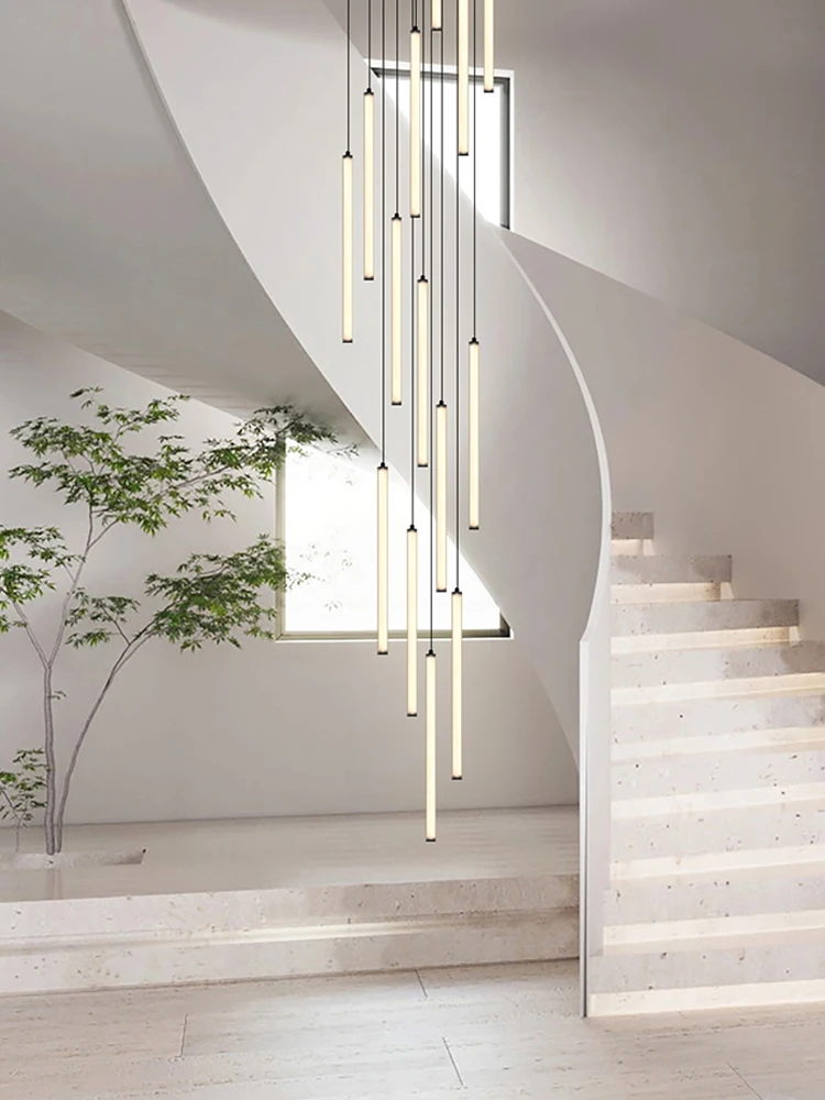 Led lights decorative lights Nordic strip chandelier LED circular tube living room pendant designer modern lighting interior decoration staircase chandelier