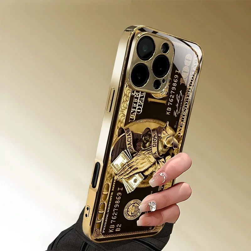 Creative Wealth Pattern Gold Metallic Paint Glass Phone Case
