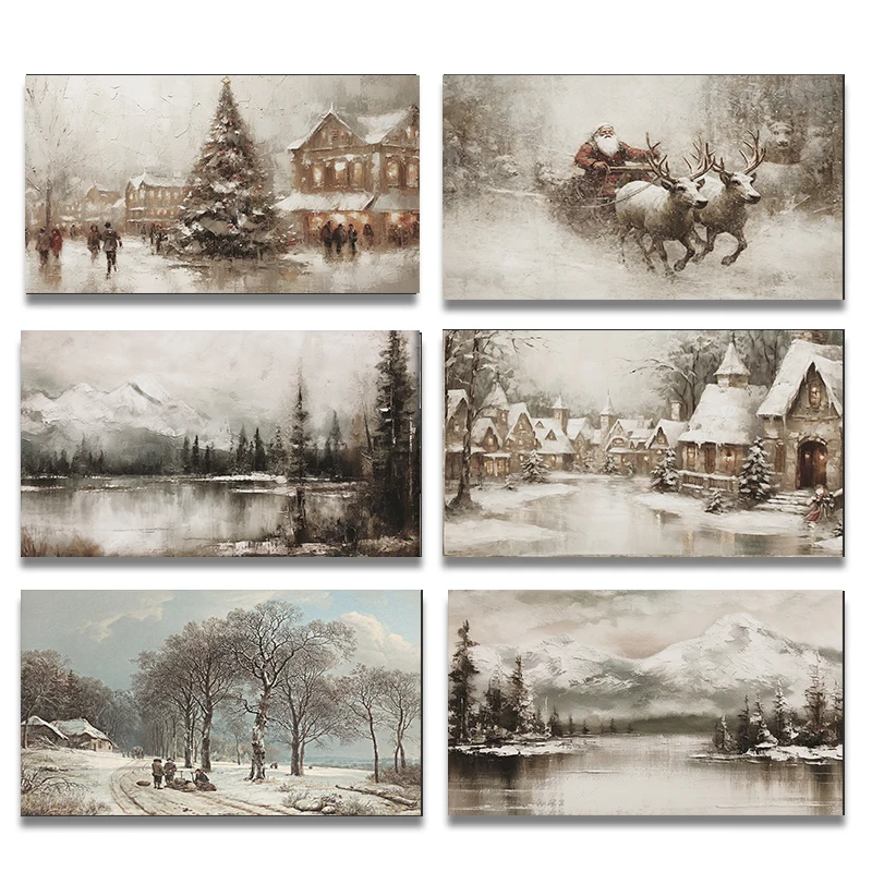Christmas Town Square Large Christmas Tree Winter Woods Poster Print Wall Art Pictures Canvas Painting Room Home Decor Gift