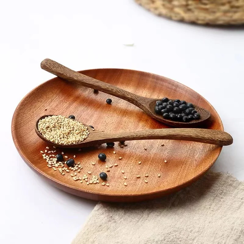 Dessert Plate Tea Tray Wooden Serving Tray Tableware Round Walnut Color Japanese Wood for Breakfast Bread Creative Tea Saucer Coffee Coasters