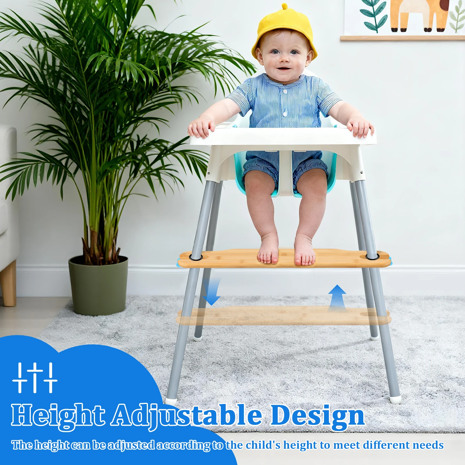 High Chair Footrest Bamboo Infant Seat Foot Rest Non-slip Stable Baby Adjustable Highchair Kids Furniture Accessories - 3