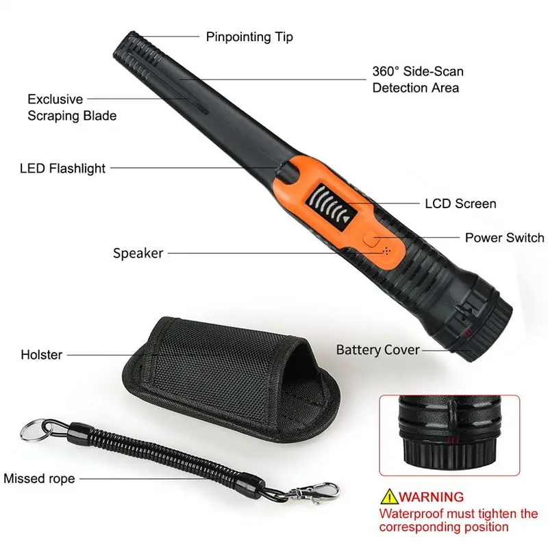 Metal Detector Pinpointer LCD Display Waterproof with High Sensitivity 360 Scanning Sound Vibration IndicationThree Mode