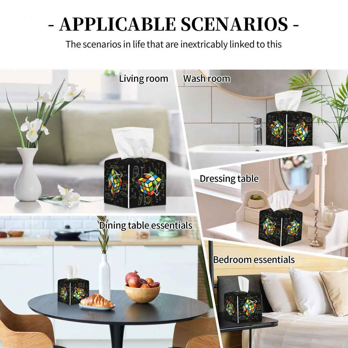 Custom Cool Math Rubix Rubik Player Cube Facial Tissue Box Cover Square Rubics Math Lovers PU Leather Tissue Box Holder for 5