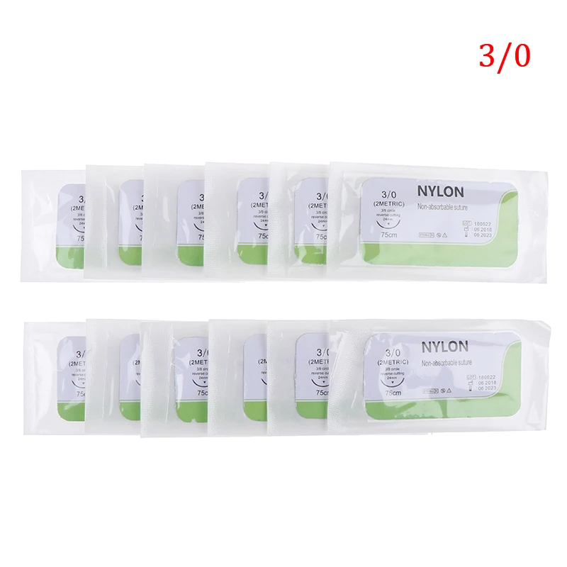 12Pcs 2/0 3/0 4/0 Needle Suture Nylon Monofilament Non-injured Suture Medical Thread Suture For Medical Surgical Suture Tools