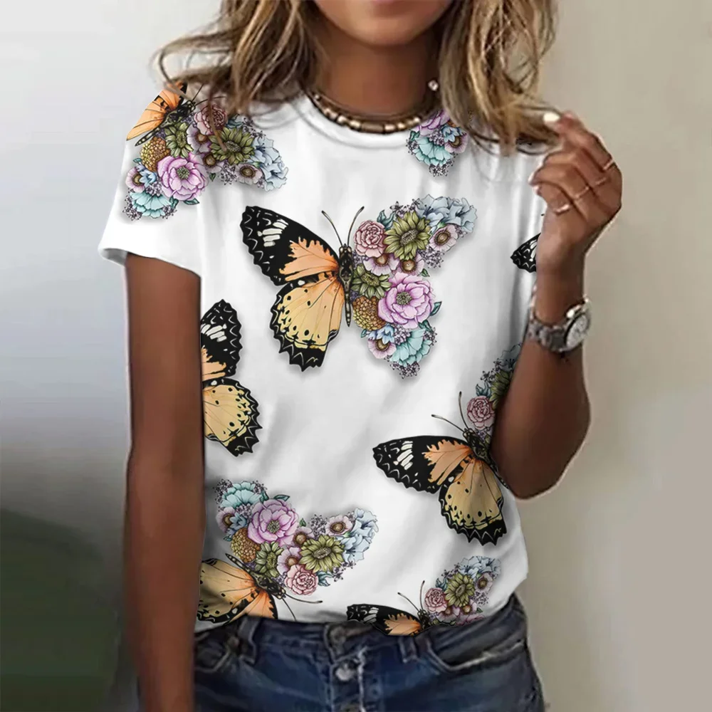 

Summer New Women's T-Shirt 3D Butterfly Print Fashion Harajuku Short Sleeve Tee Casual Streetwear Hip Hop T Shirt for Women Tops
