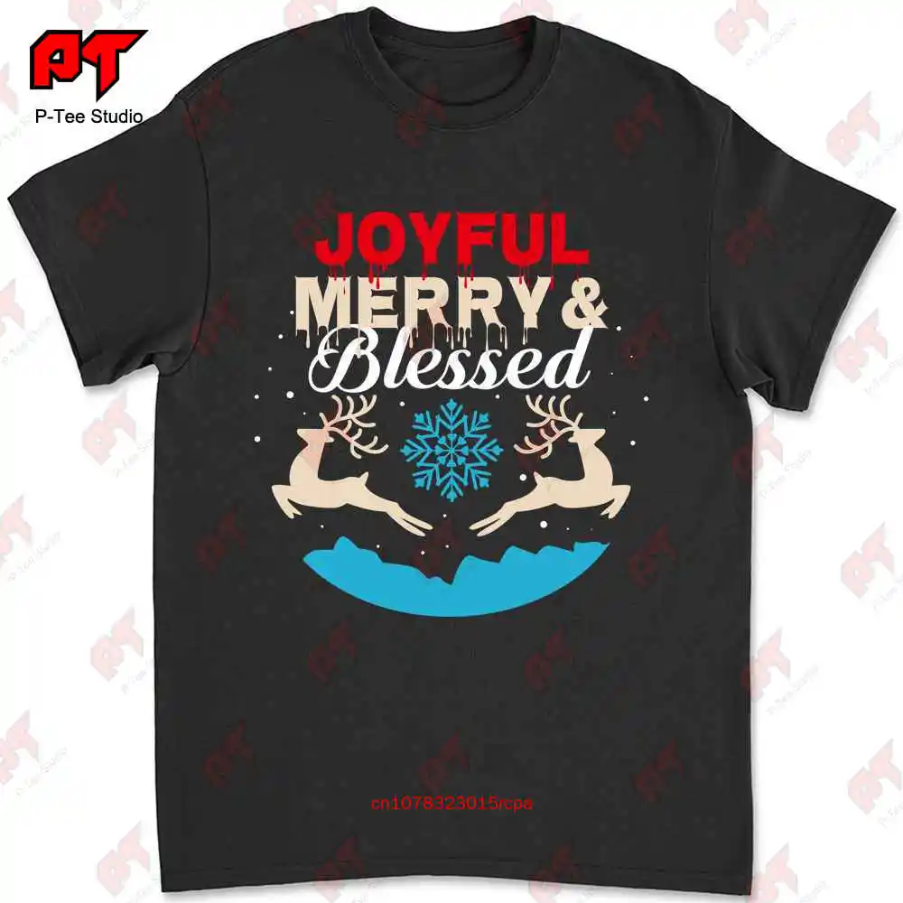 

Веселая счастливая Рождественская футболка с оленями и снегом 0XRC