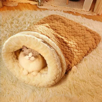 Enclosed Plush Cat Snuggle Bed 1