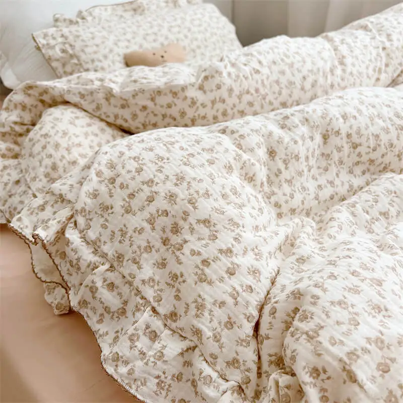 Bedspread quilt cover Cotton Muslin Toddler Quilt Cover Set Floral Duvet Cover and Pillowcase Set for Childrens