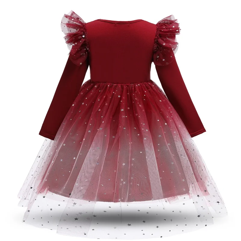 Red Girls Christmas Dress Autumn Full Sleeve Tulle Mesh Tutu Kids Princess Birthday Party Clothes Children New Years Costumes girls dress princess costume kids clothes