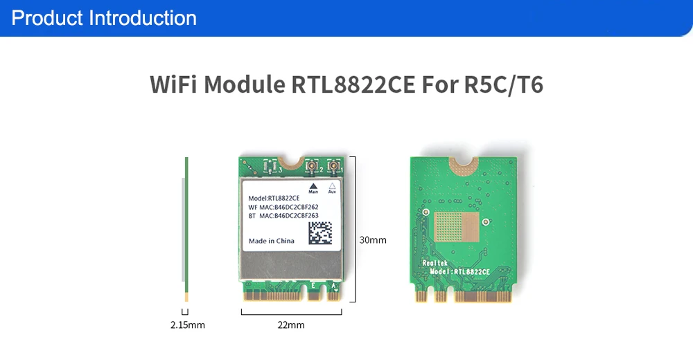 M.2 2230 E-Key RTL8822CE WiFi Module For NanoPi R5C/M6/Zero2,NanoPC T6 Supports