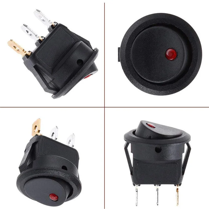 20pcs On-Off Control Push Button Switch 3 Pin 12V 20A Car Truck Rocker Round Toggle LED Switch